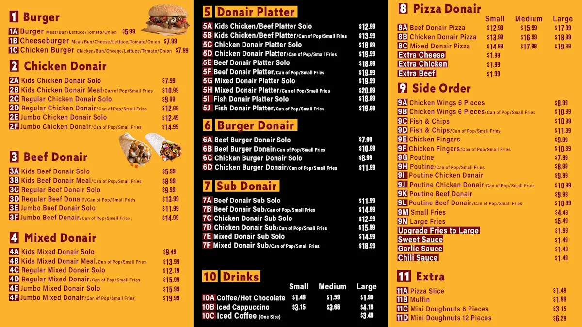Menu, Joy's Famous Donair