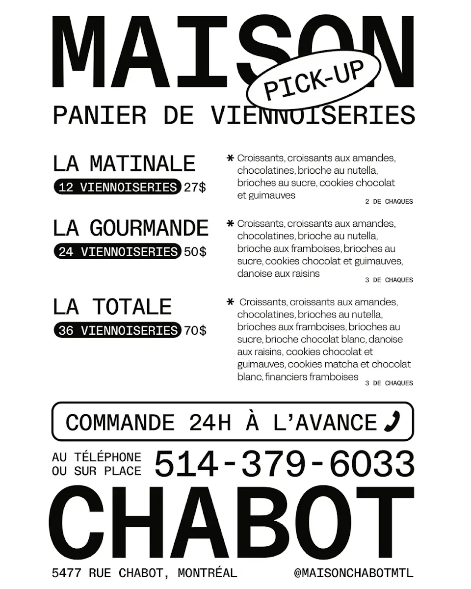 Menu, Café Maison Chabot