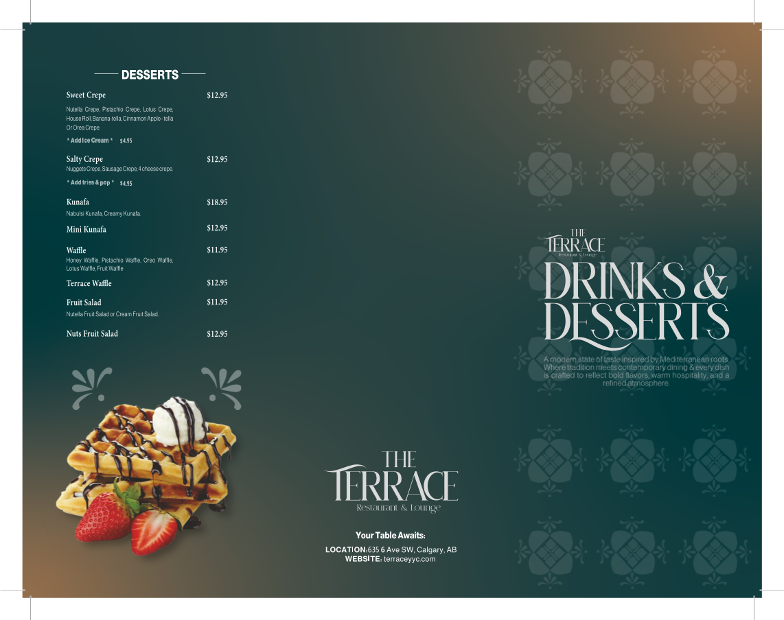 Menu, The Terrace Mediterranean cuisine & Lounge
