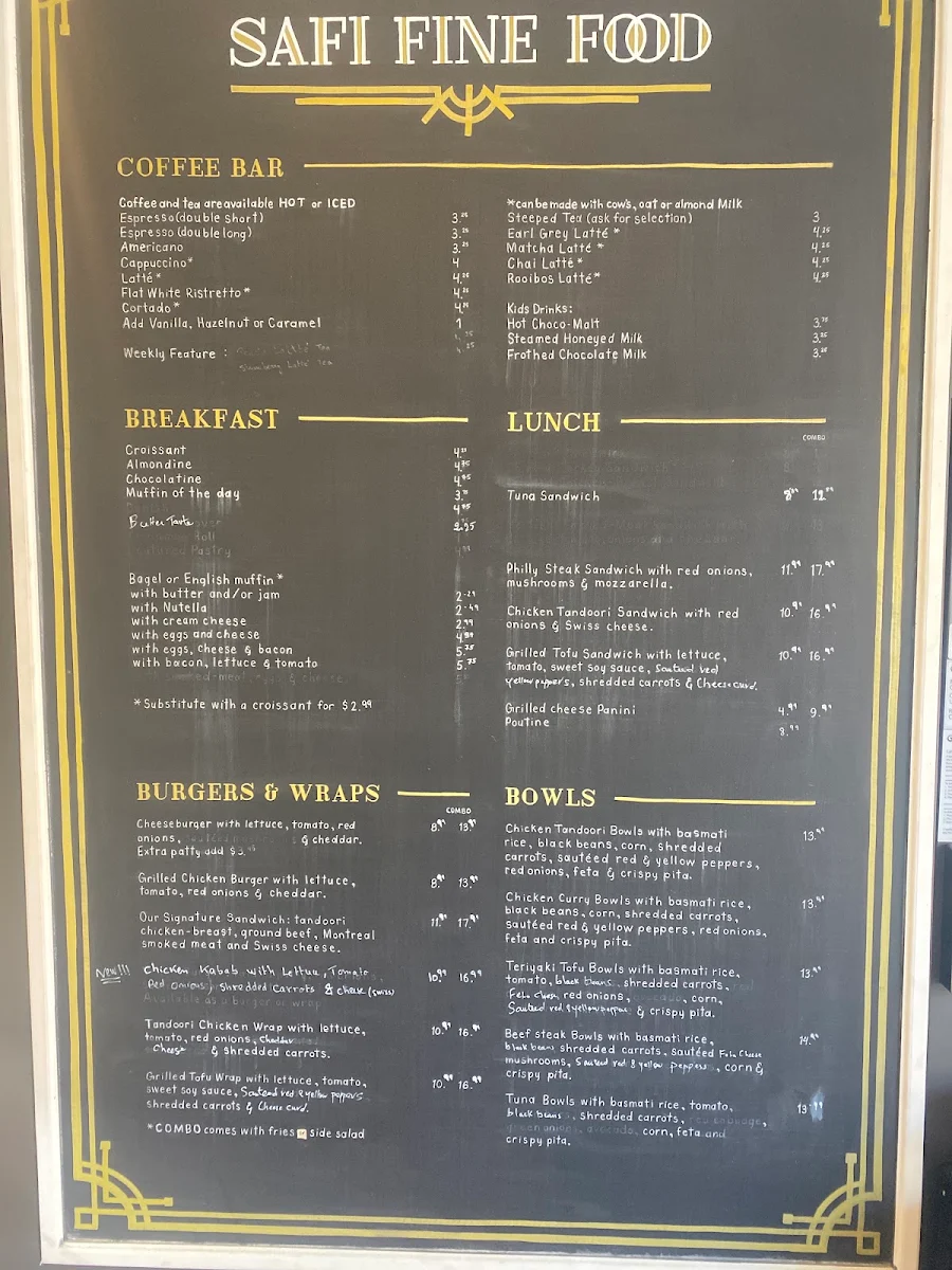 Menu, Safi Fine Food