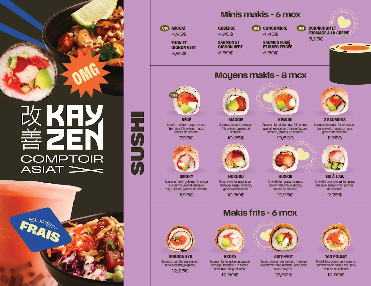 Menu, Kayzen Comptoir Asiat
