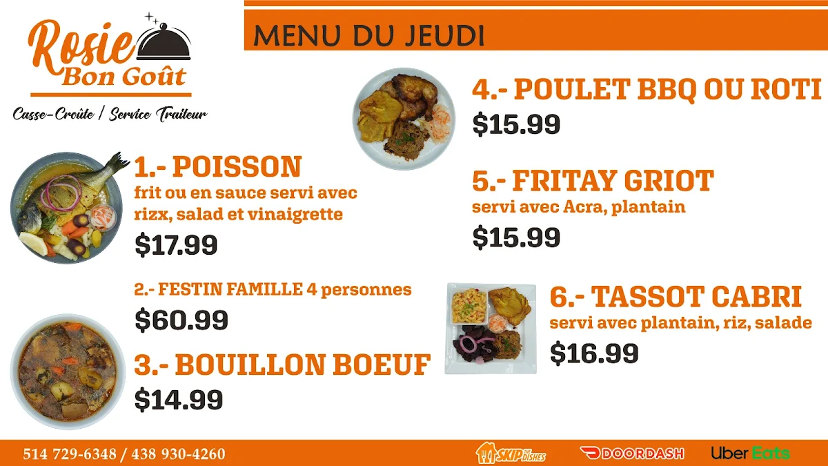 Menu, Rosie Bon Goût