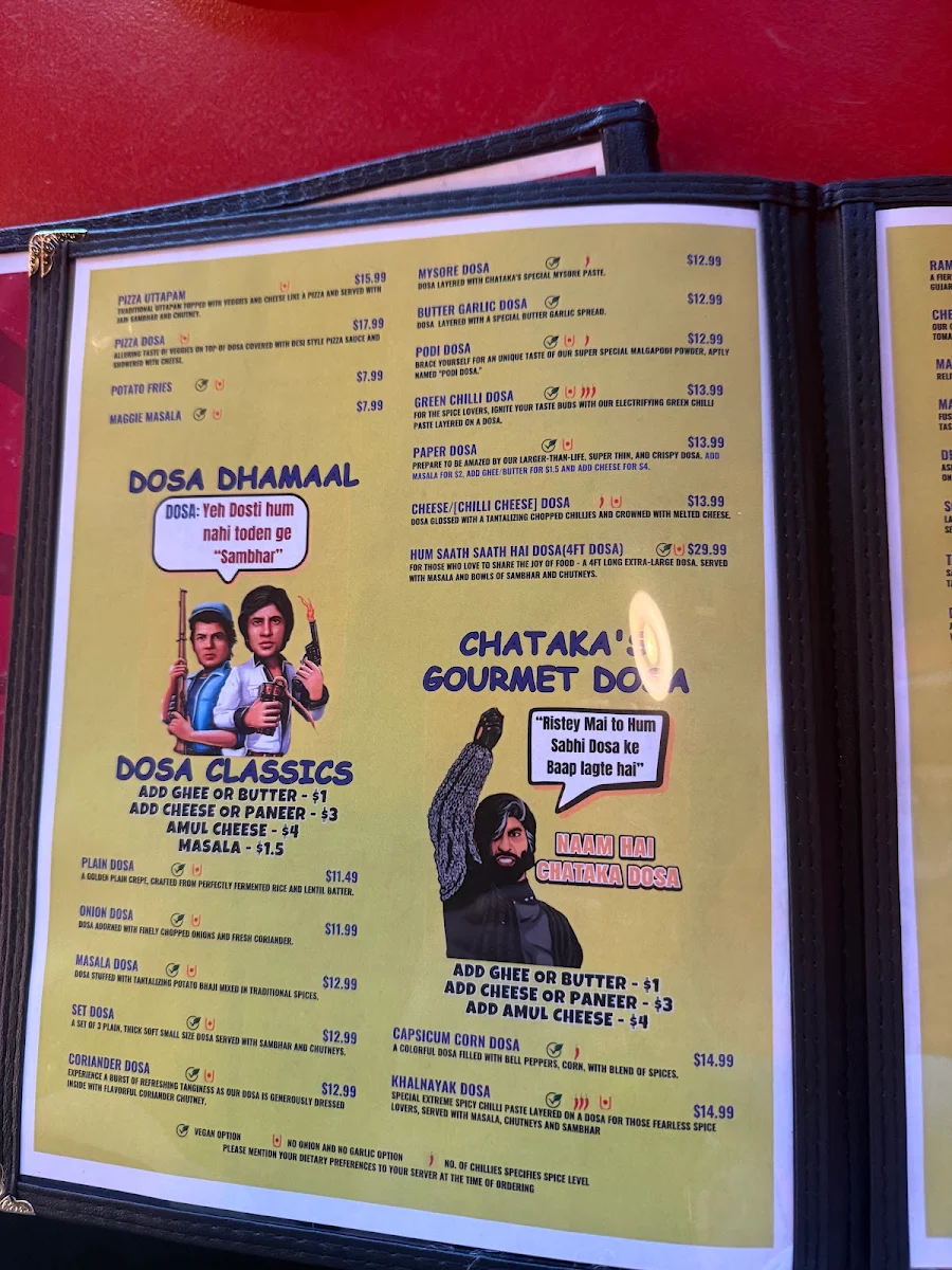 Menu, Chataka Dosa - The Best South Indian Restaurant