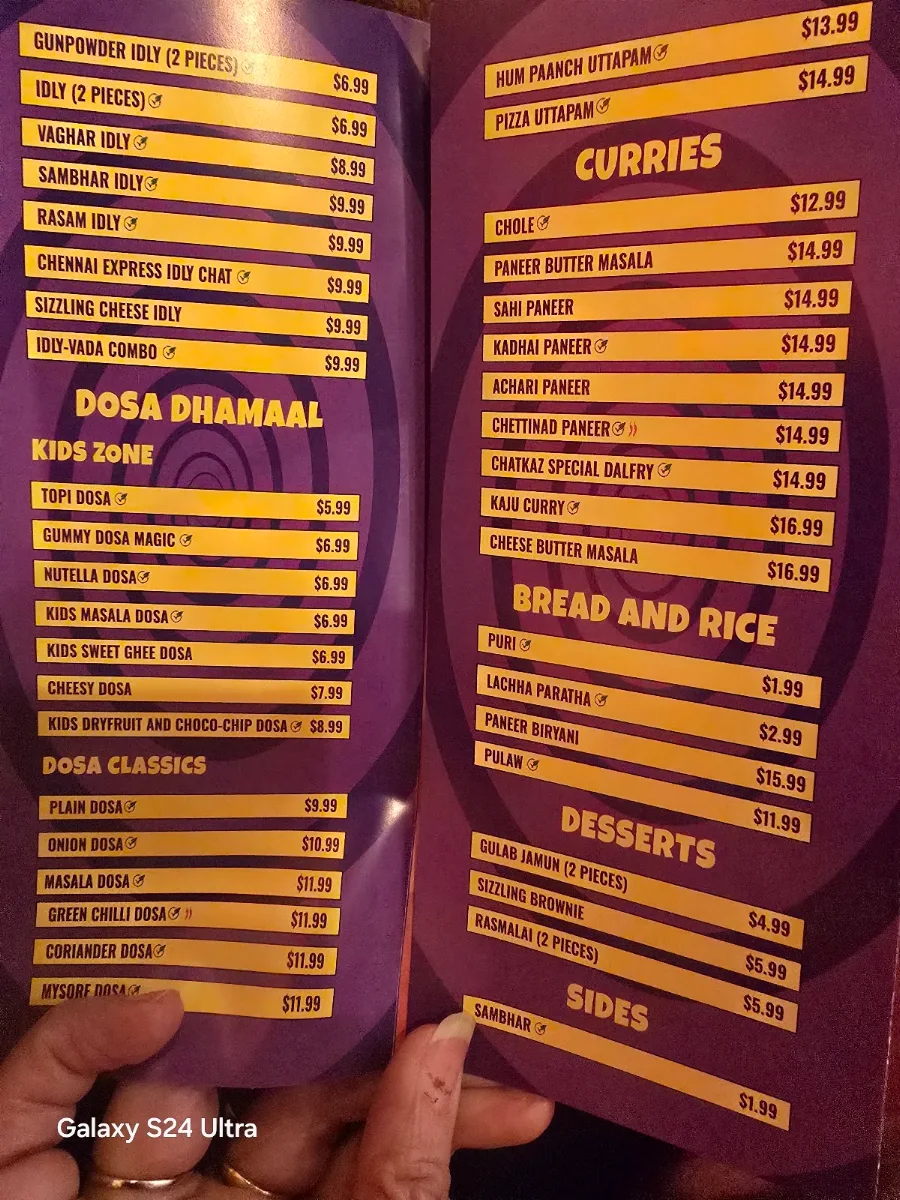 Menu, Chataka Dosa - The Best South Indian Restaurant