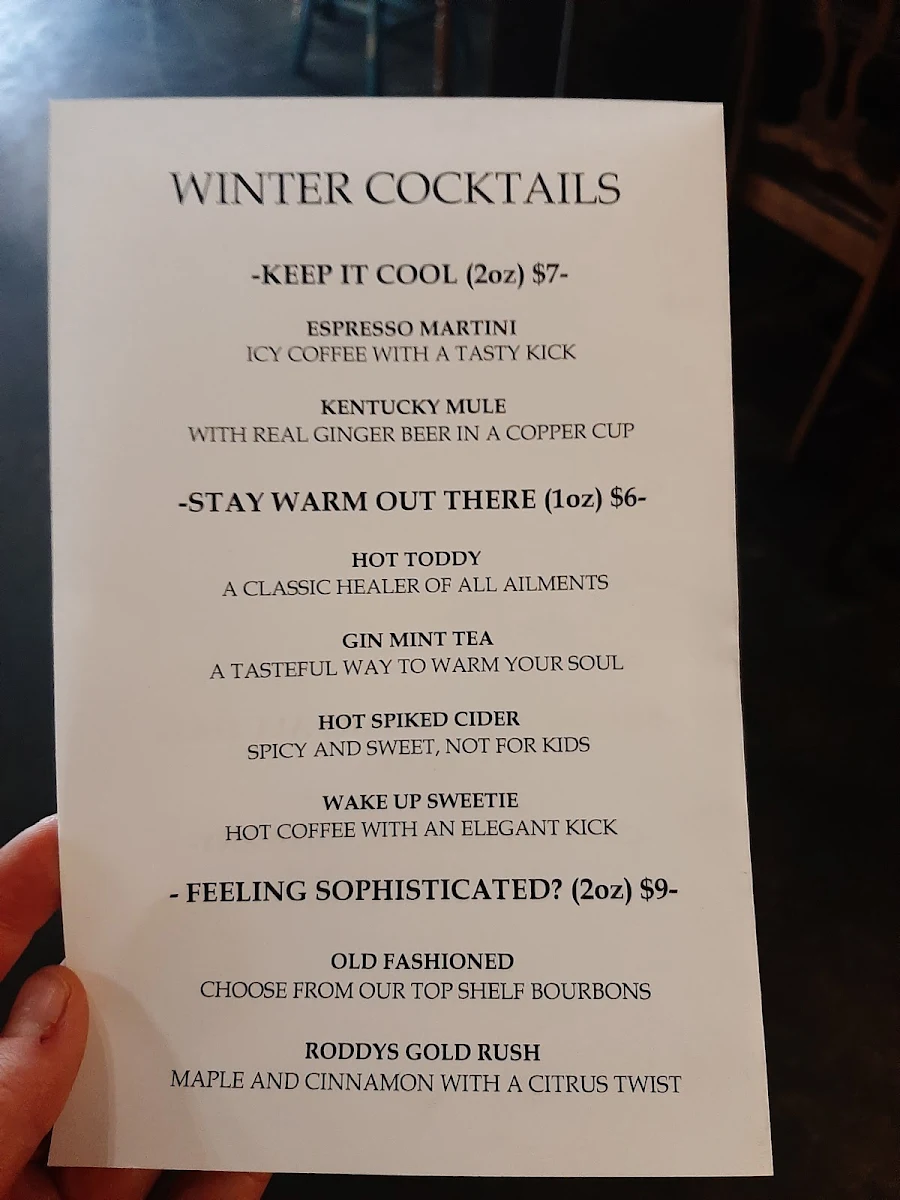 Menu, Big Bend Cafe