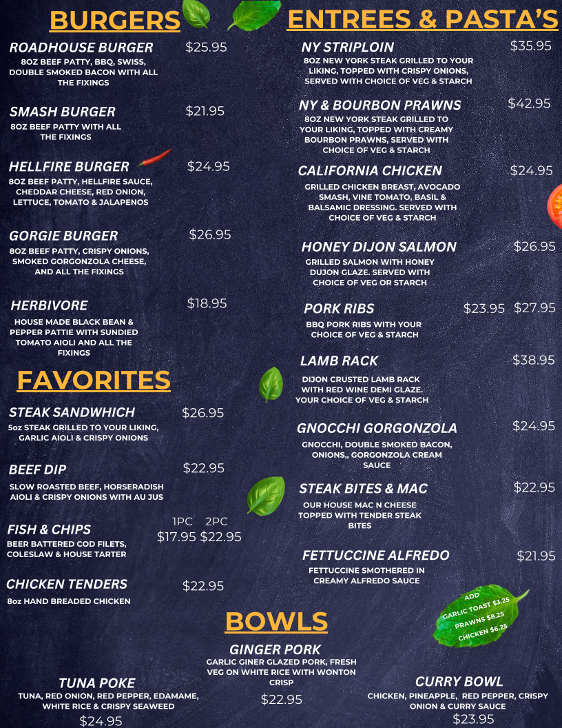 Menu, WELLS GRAY ROADHOUSE