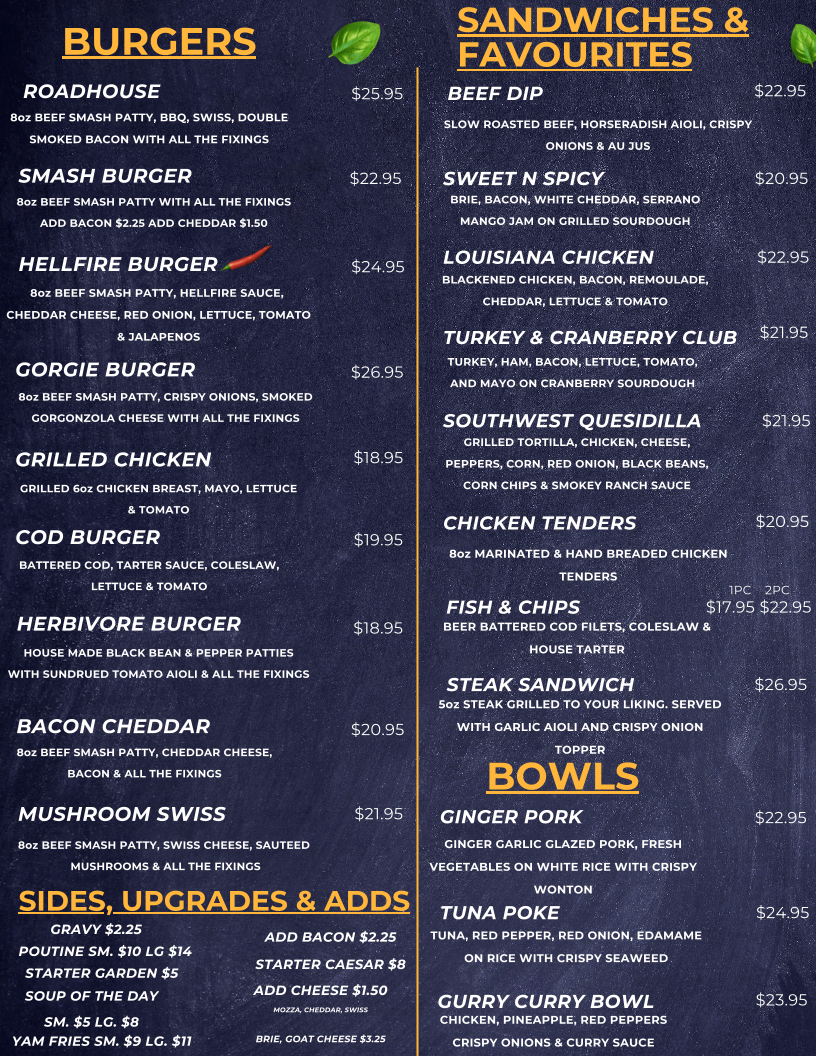 Menu, WELLS GRAY ROADHOUSE