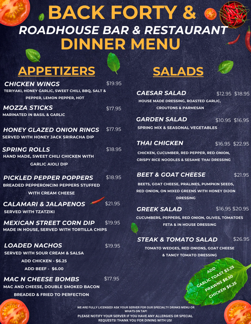 Menu, WELLS GRAY ROADHOUSE