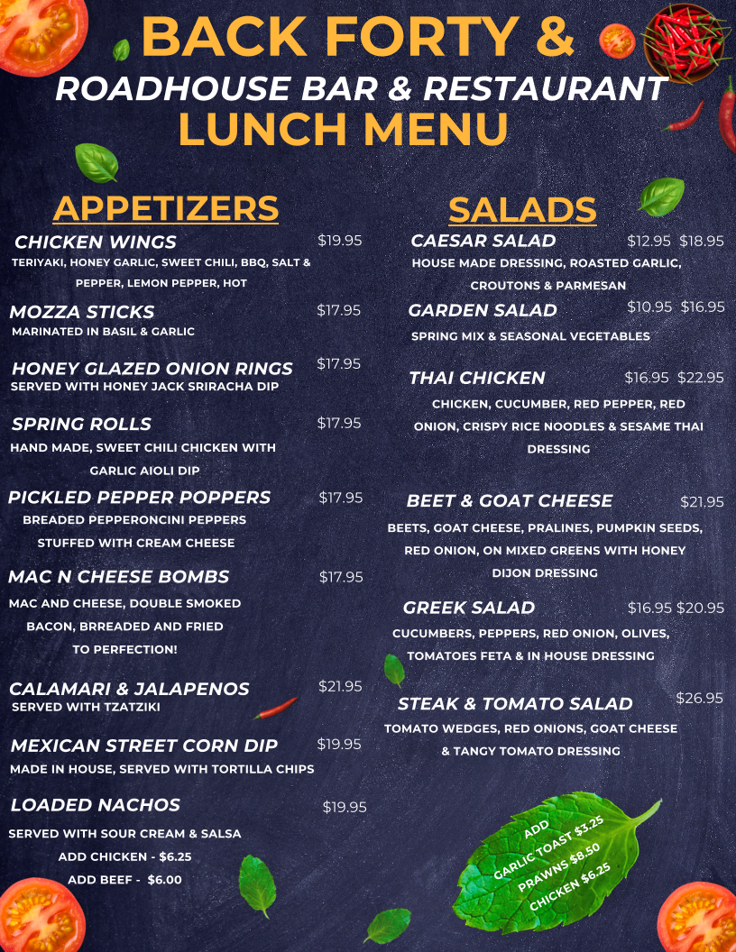 Menu, WELLS GRAY ROADHOUSE
