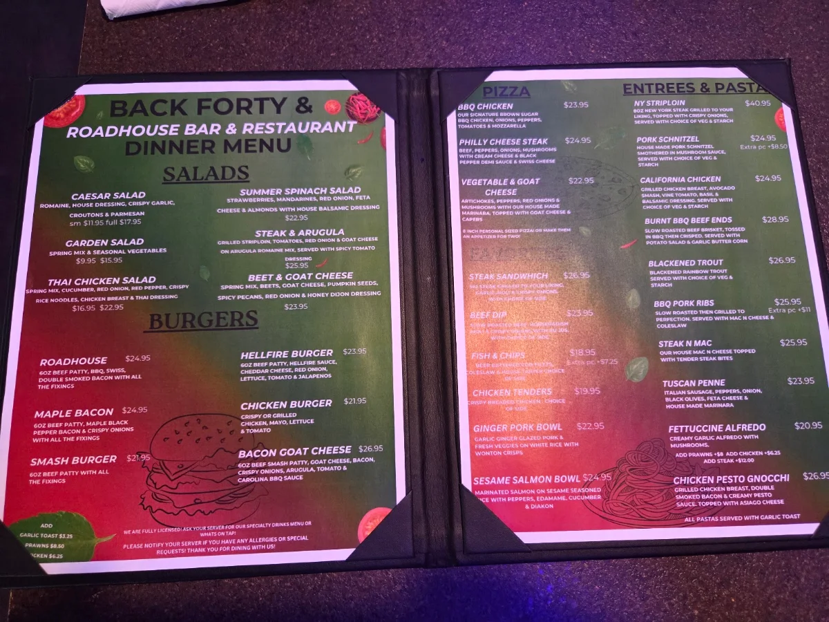 Menu, WELLS GRAY ROADHOUSE