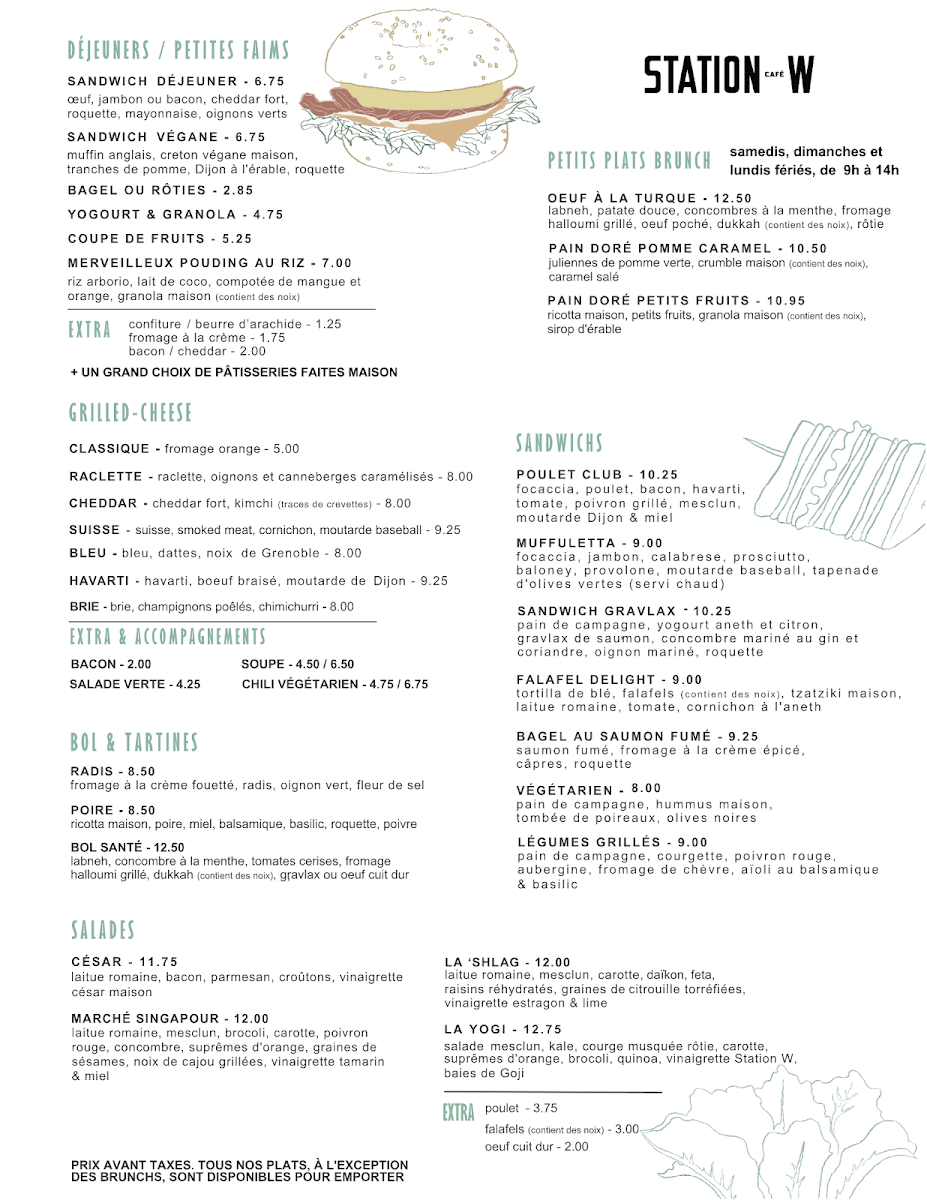 Menu, Station W café - Angus