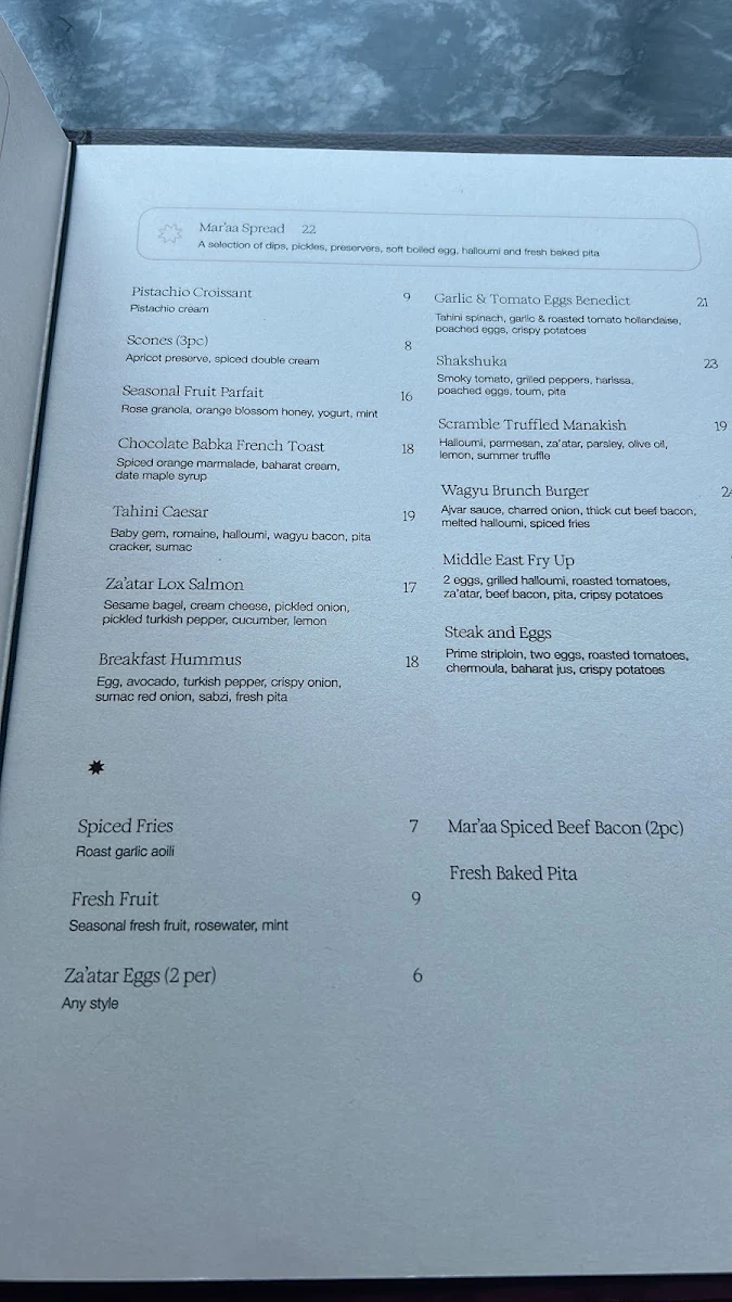 Menu, Mar'aa Yorkville
