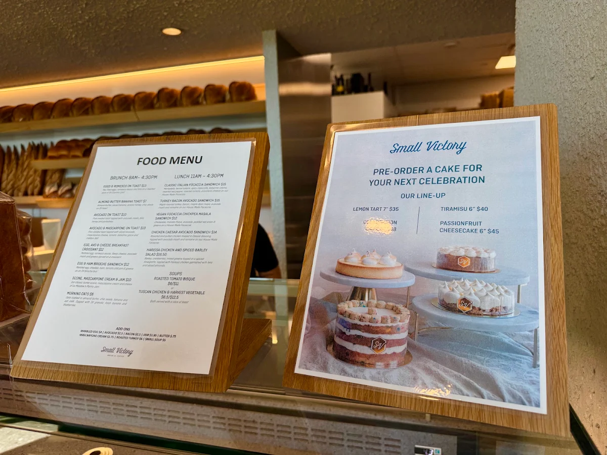 Menu, Small Victory Bakery