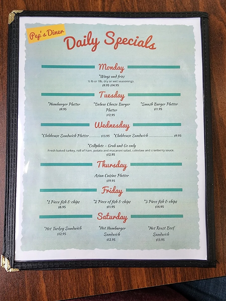 Menu, Pep's Diner and Takeout
