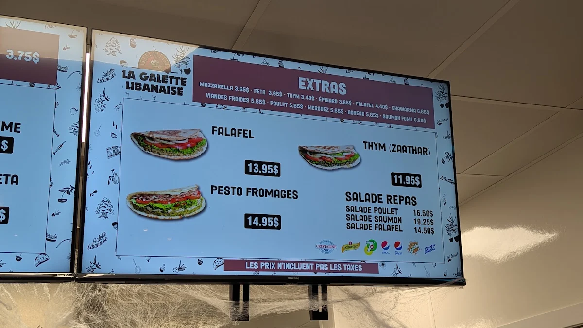 Menu, La Galette Libanaise - St-Jean