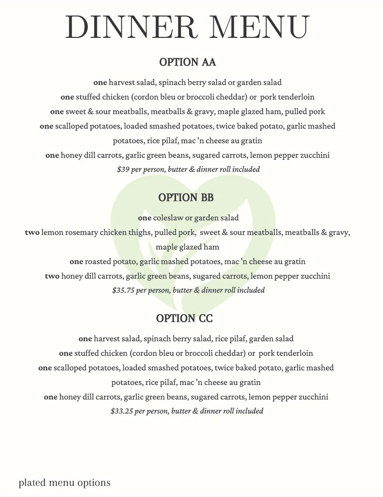 Menu, J’em Bistro (caterer)
