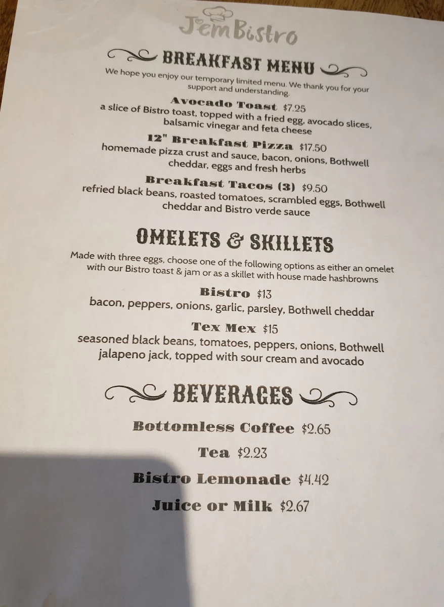 Menu, J’em Bistro (caterer)