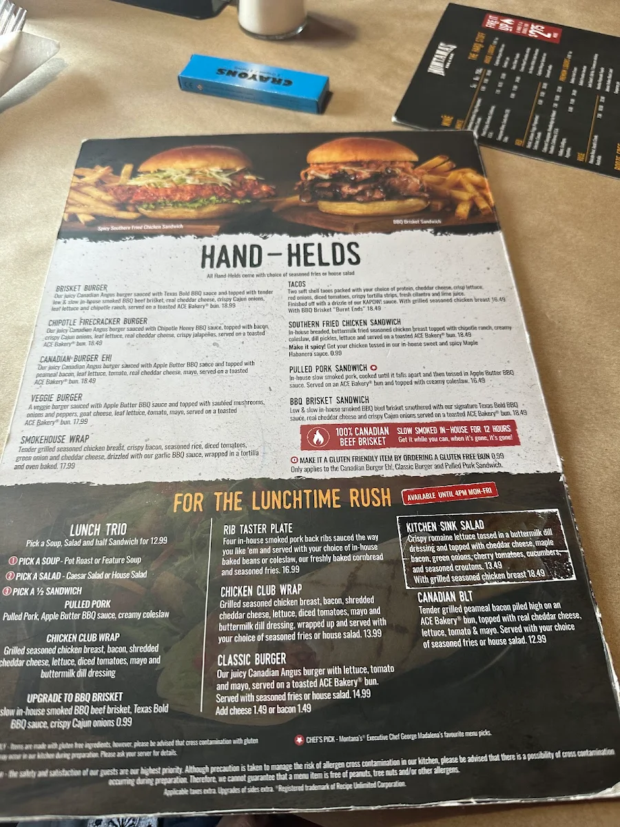 Menu, Montana’s BBQ & Bar