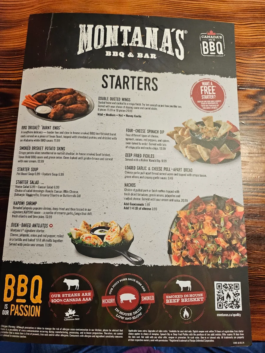Menu, Montana’s BBQ & Bar