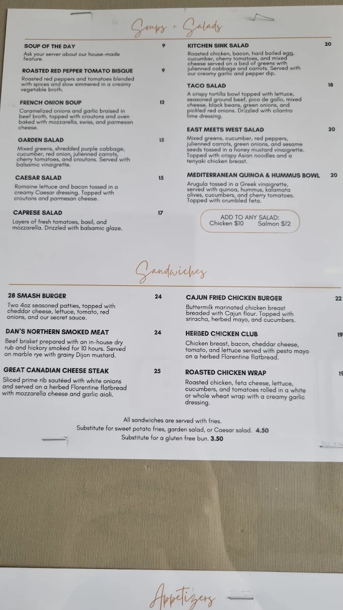 Menu, 28 on the Lake