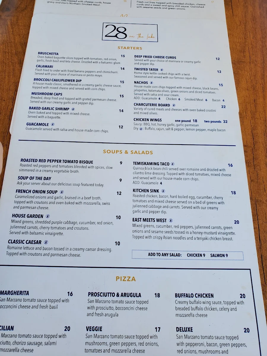 Menu, 28 on the Lake