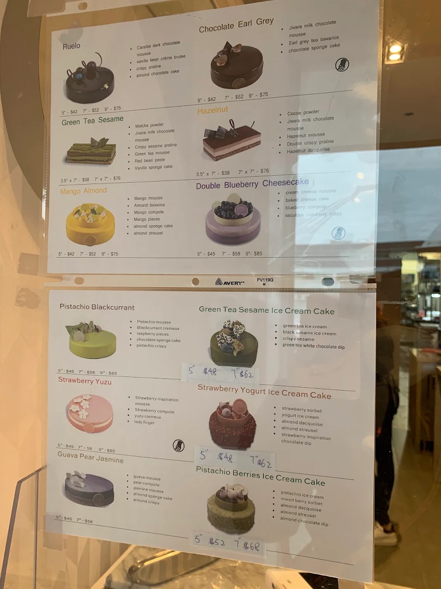 Menu, Ruelo Patisserie
