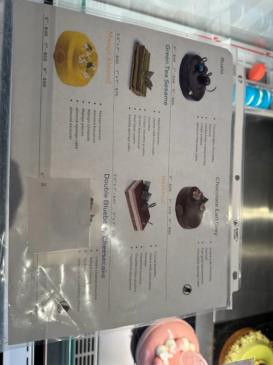 Menu, Ruelo Patisserie