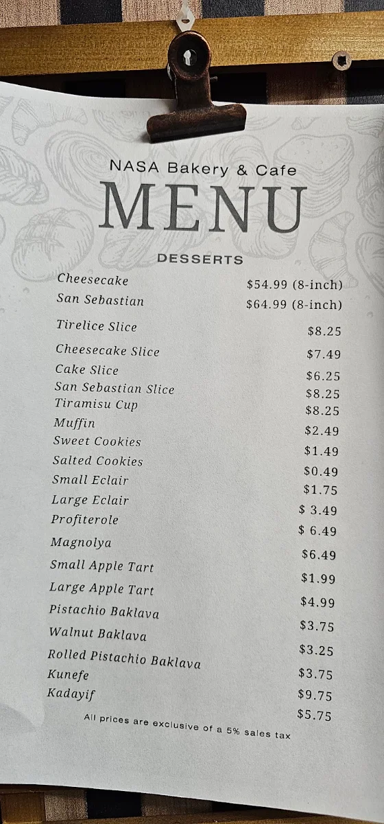 Menu, Nasa Bakery & Cafe
