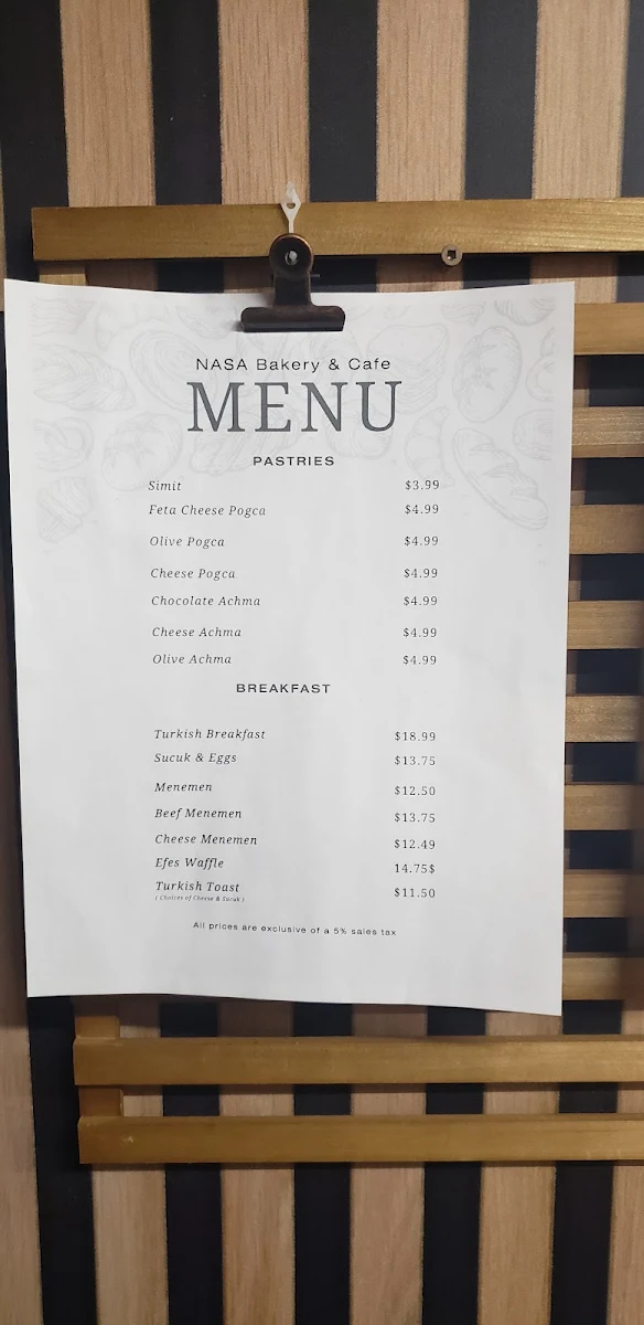 Menu, Nasa Bakery & Cafe