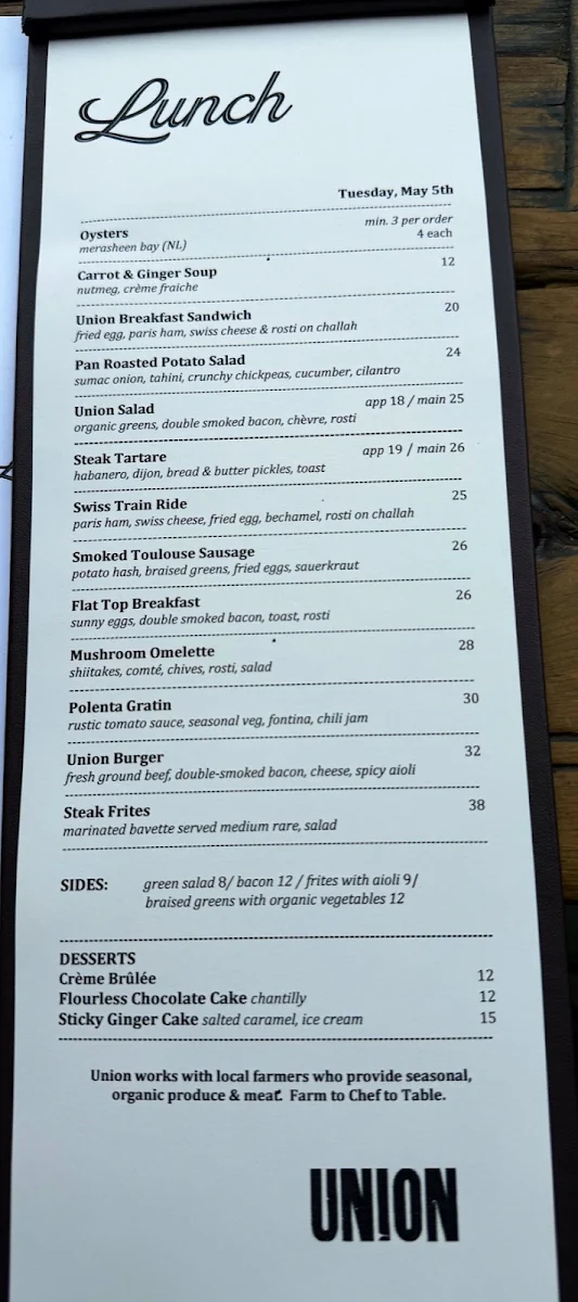 Menu, Union