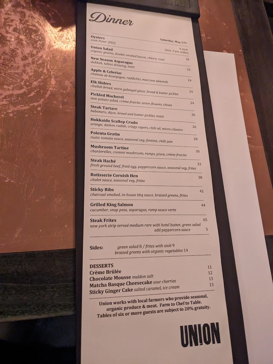 Menu, Union