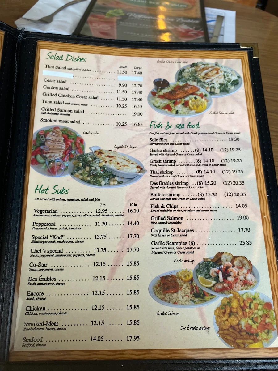Menu, Restaurant des Érables