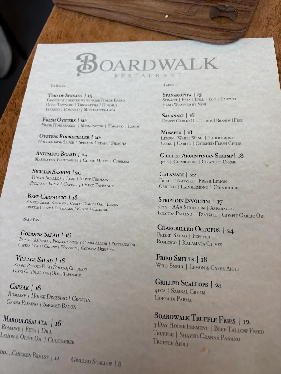 Menu, Boardwalk Restaurant