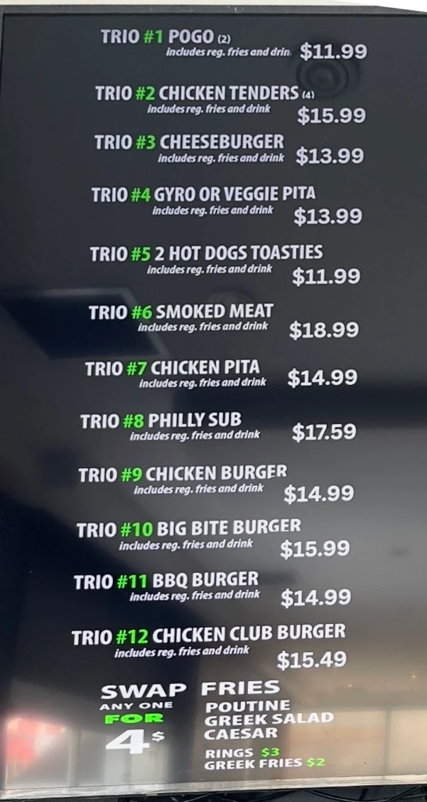 Menu, Big Bites Kingston