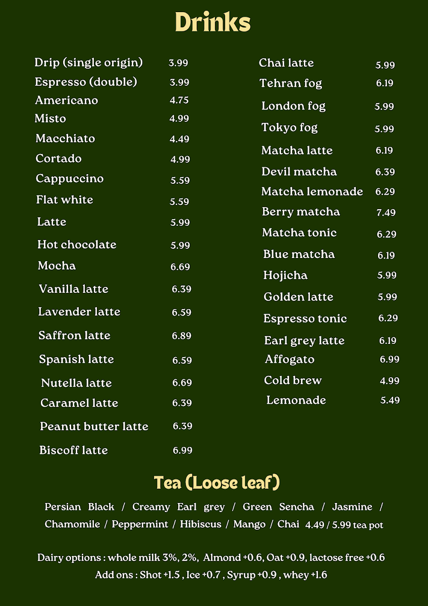 Menu, Simpl Cafe