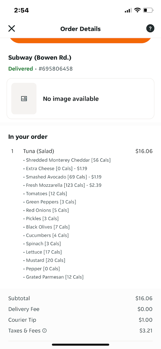 Menu, Subway
