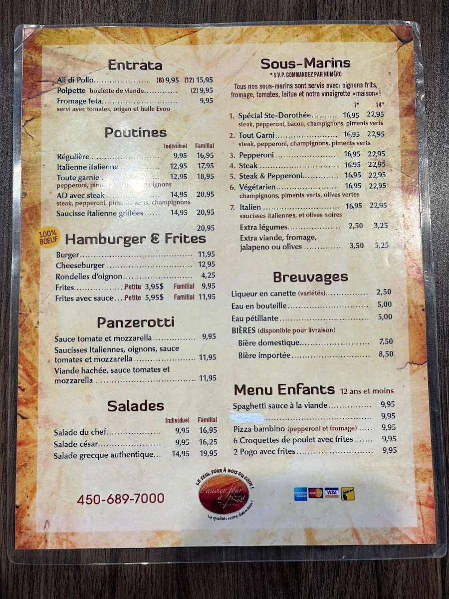 Menu, Ancien Four A Pizza