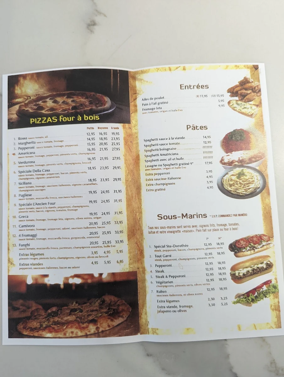 Menu, Ancien Four A Pizza