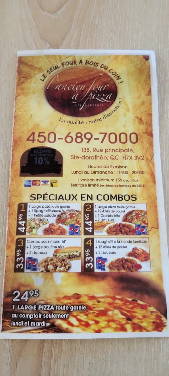 Menu, Ancien Four A Pizza