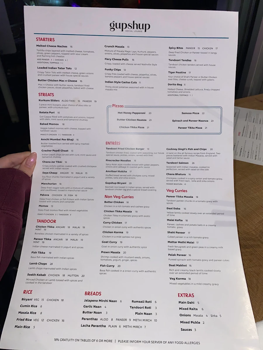 Menu, Gupshup Social Lounge
