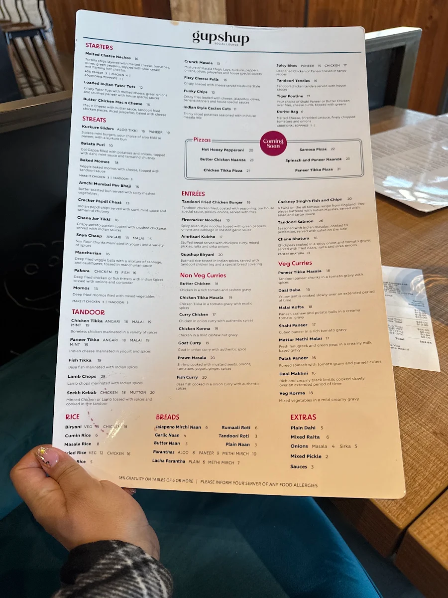 Menu, Gupshup Social Lounge