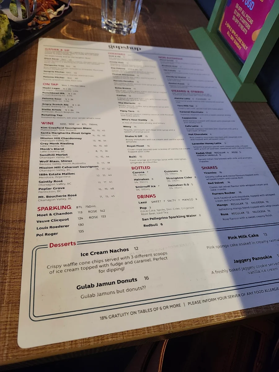 Menu, Gupshup Social Lounge
