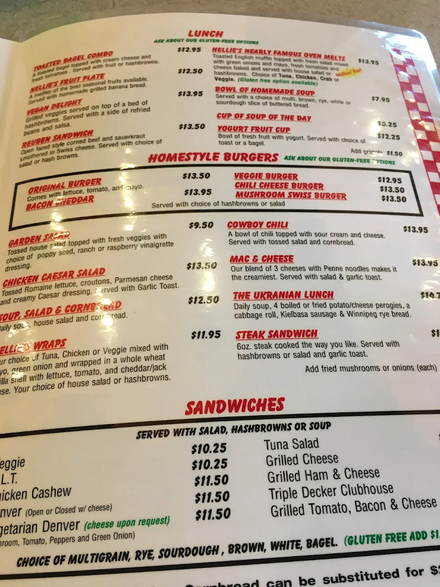 Menu, Nellie’s On 90th
