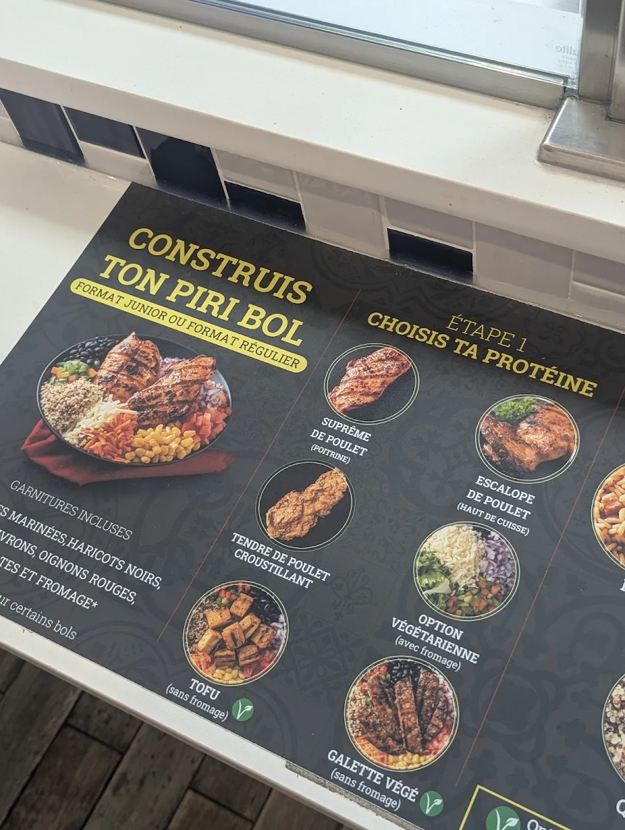 Menu, Rôtisserie Piri Piri (St-Charles)