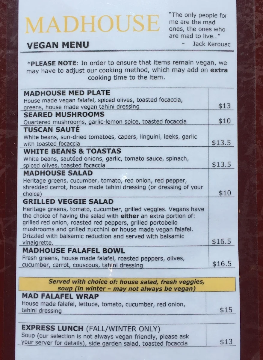 Menu, Madhouse