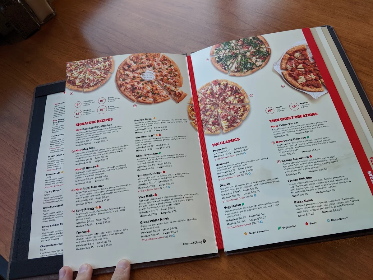 Menu, Boston Pizza