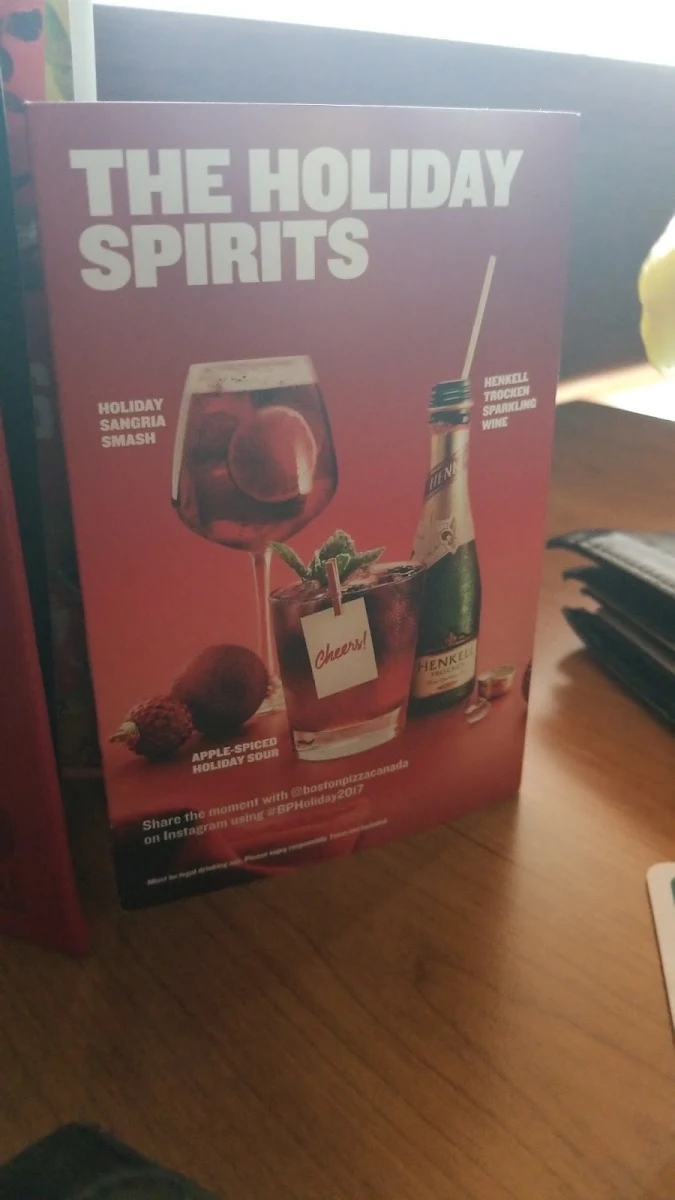Menu, Boston Pizza