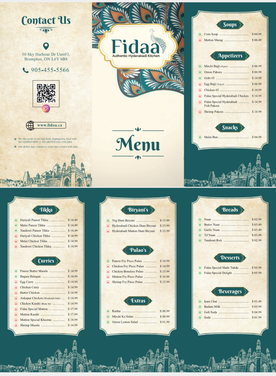 Menu, Fidaa Authentic Hyderabadi Kitchen