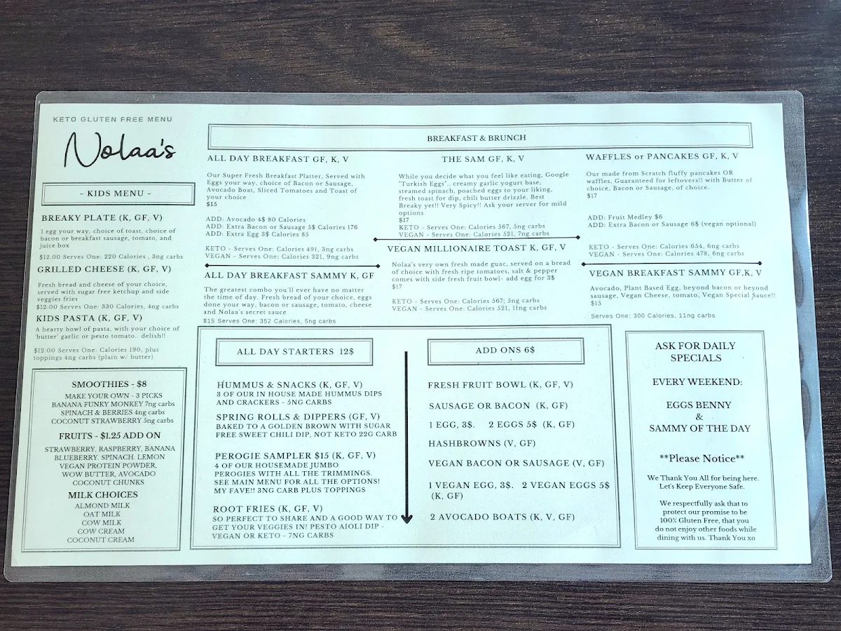 Menu, Nolaas Gluten Free Bakehouse & Cafe
