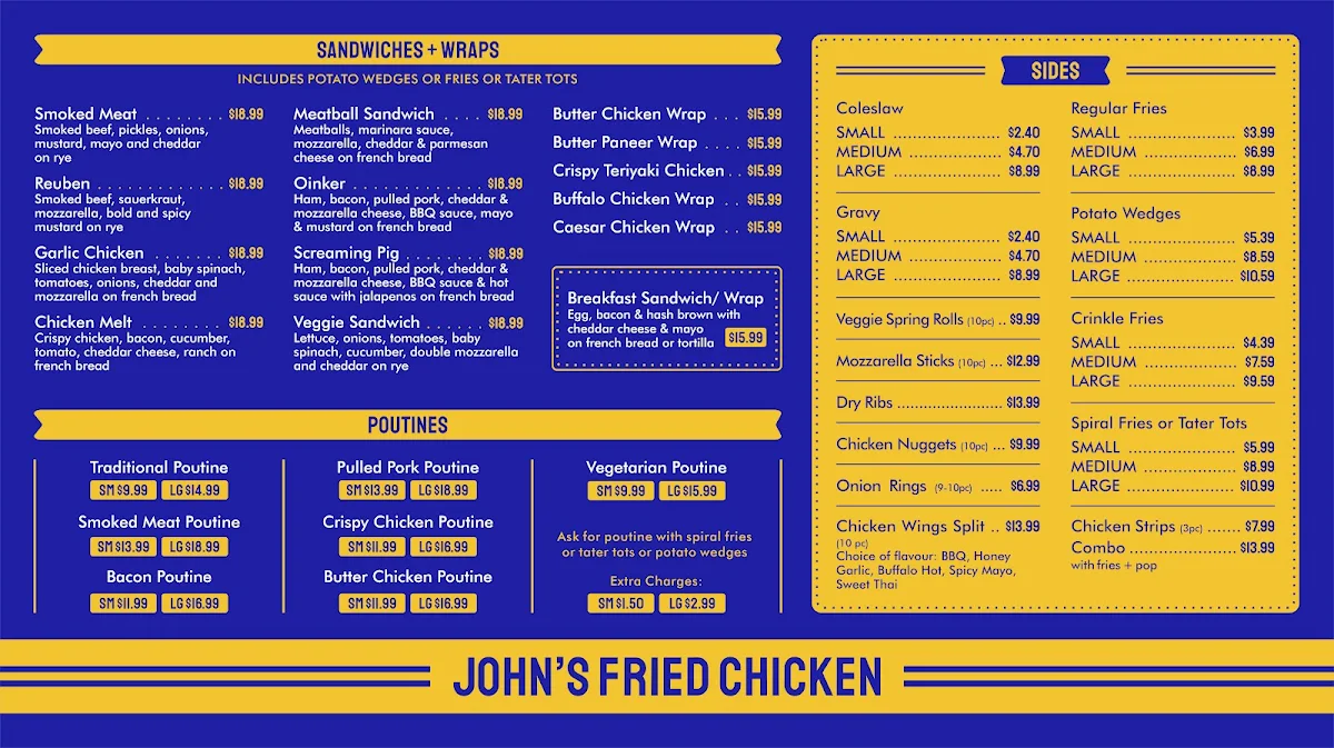 Menu, John's Fried Chicken Chilliwack